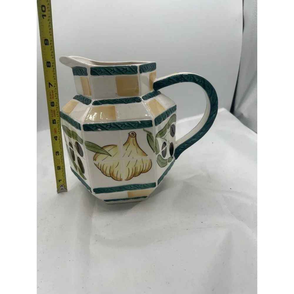 Vintage Clay Art San Francisco Olive Garlic Hexagon Pitcher Vintage MCM AS-IS